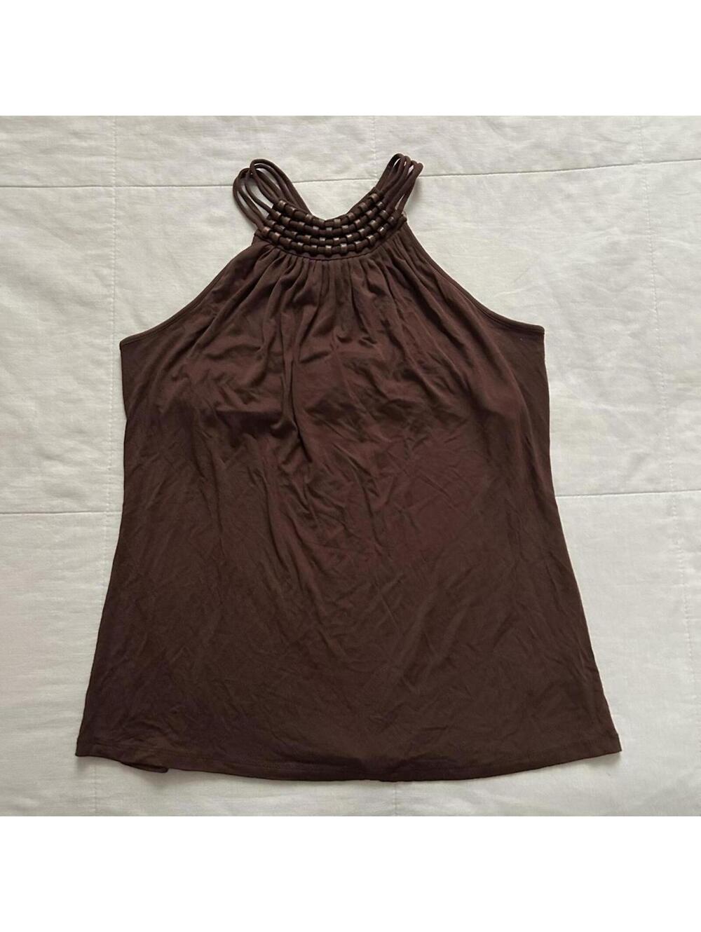 Michael Kors Brown Beaded Halter Top Shelf Bra Size L - Picture 5 of 8
